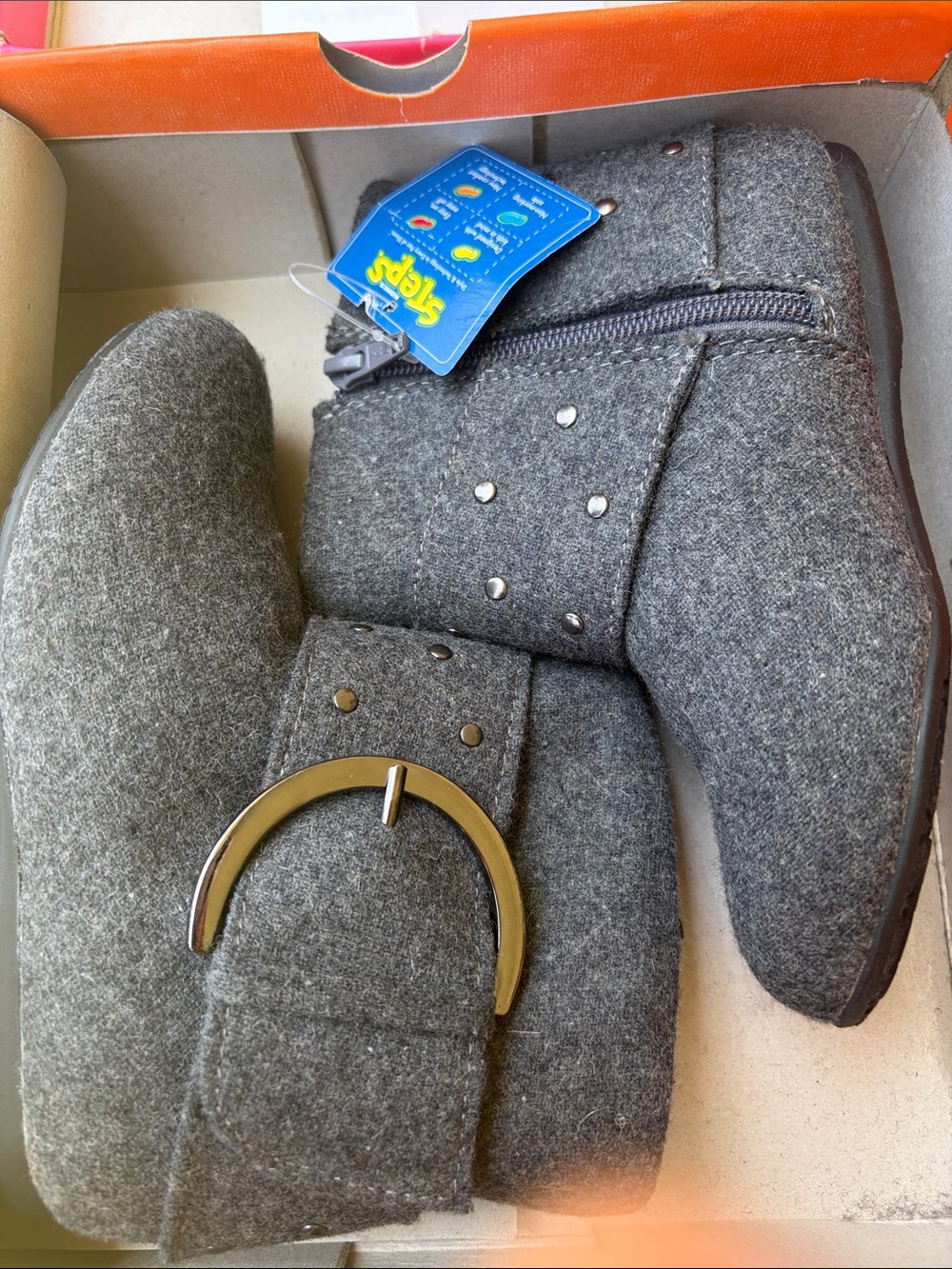 Sonoma Gray Wool-Blend Like Girls' Ankle Boots with Buckle - Picture 4 of 7